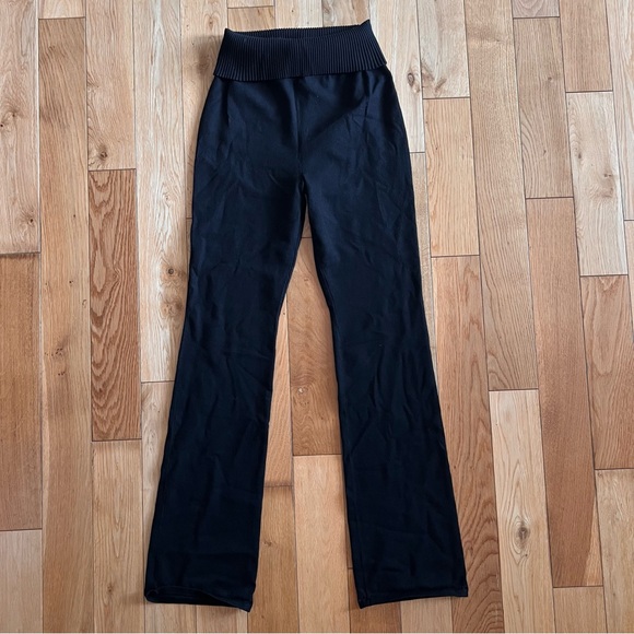 Sunday Best Aritzia Knit Black Pants Pull On Lounge Ribbed Fold Over Waist S - Picture 1 of 9